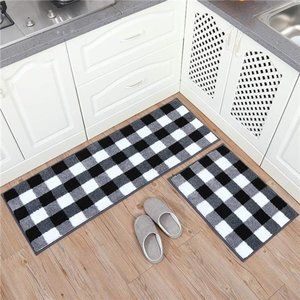 2 Pieces Buffalo Plaid Check Rug Set Water Absorb Microfiber NonSlip Kitchen Rug